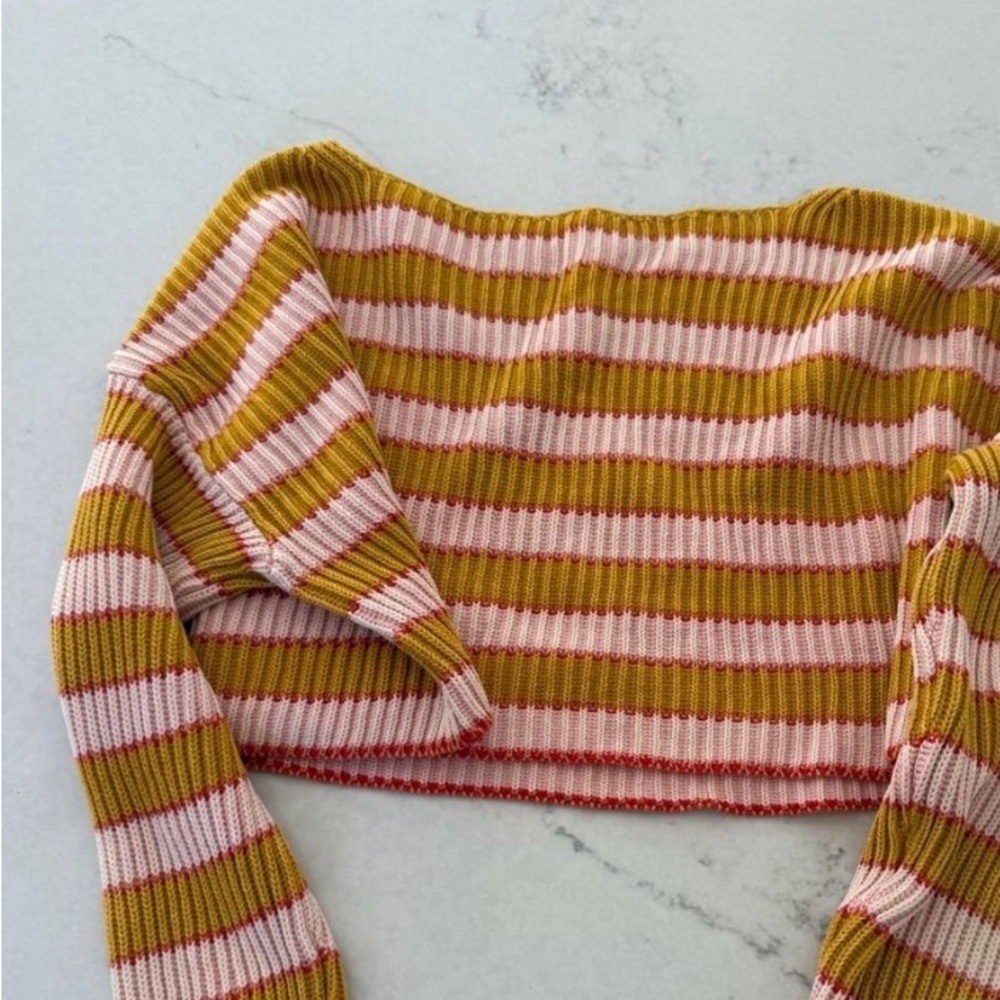 Free People Off-the-Shoulder Striped Sweater - Pink and Gold